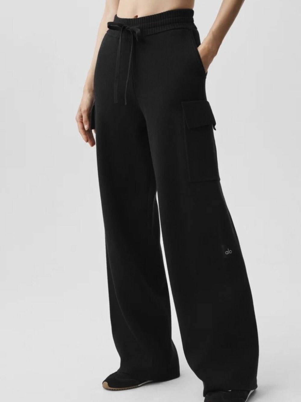 Alo Yoga Black Heavy Knit Drawstring Cargo Pant